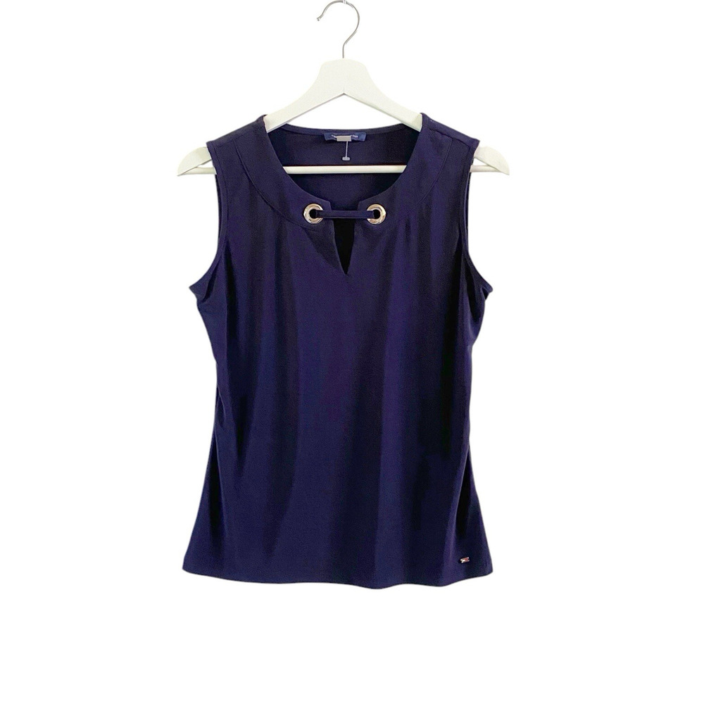 Tommy Hilfiger Shirt Womens Small Stretch Blue Grommet Lightweight Polyester Top
